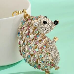 🆕️🦔 RHINESTONE ENCRUSTED  HEDGEHOG PURSE CHARM / KEY CHAIN - ROSEGOLD-TONE 🦔